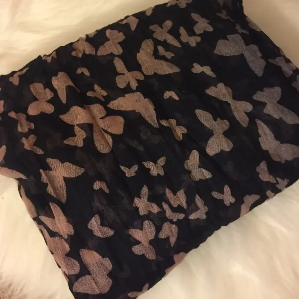 Black and Rose Pink Butterfly Scarf